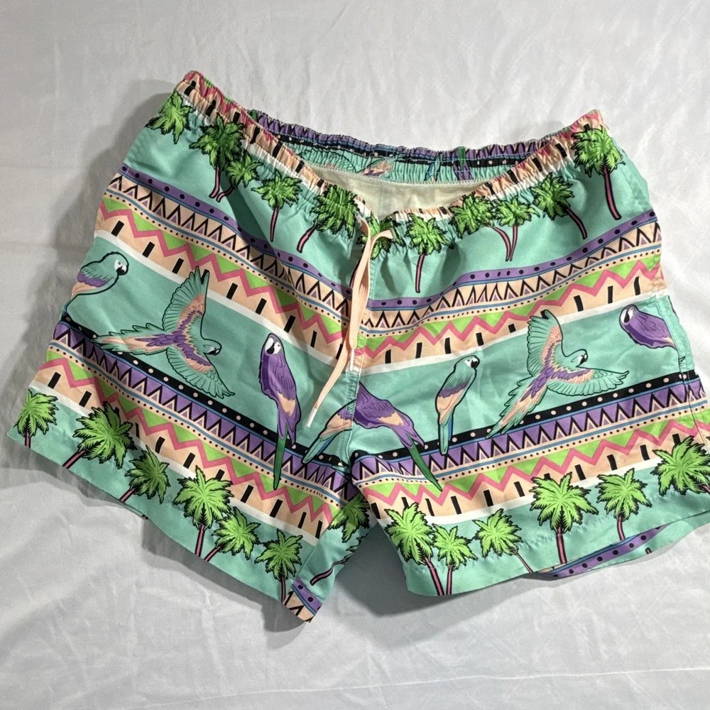 Chubbies Mens XL Multicolor Tropical Parrot Palm Tree Swim Trunks Lined Pockets